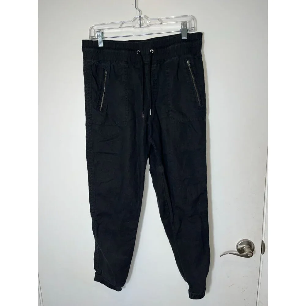ATHLETA Cabo Linen Black Joggers Pants Size 8 Black Womens